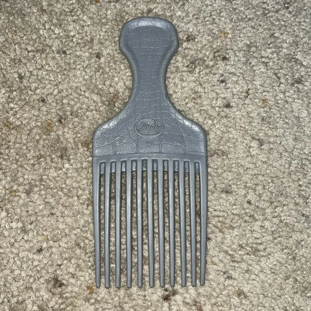 Vintage Goody Plastic Textured Reptile Print Hair Pick Comb Lift USA Grey